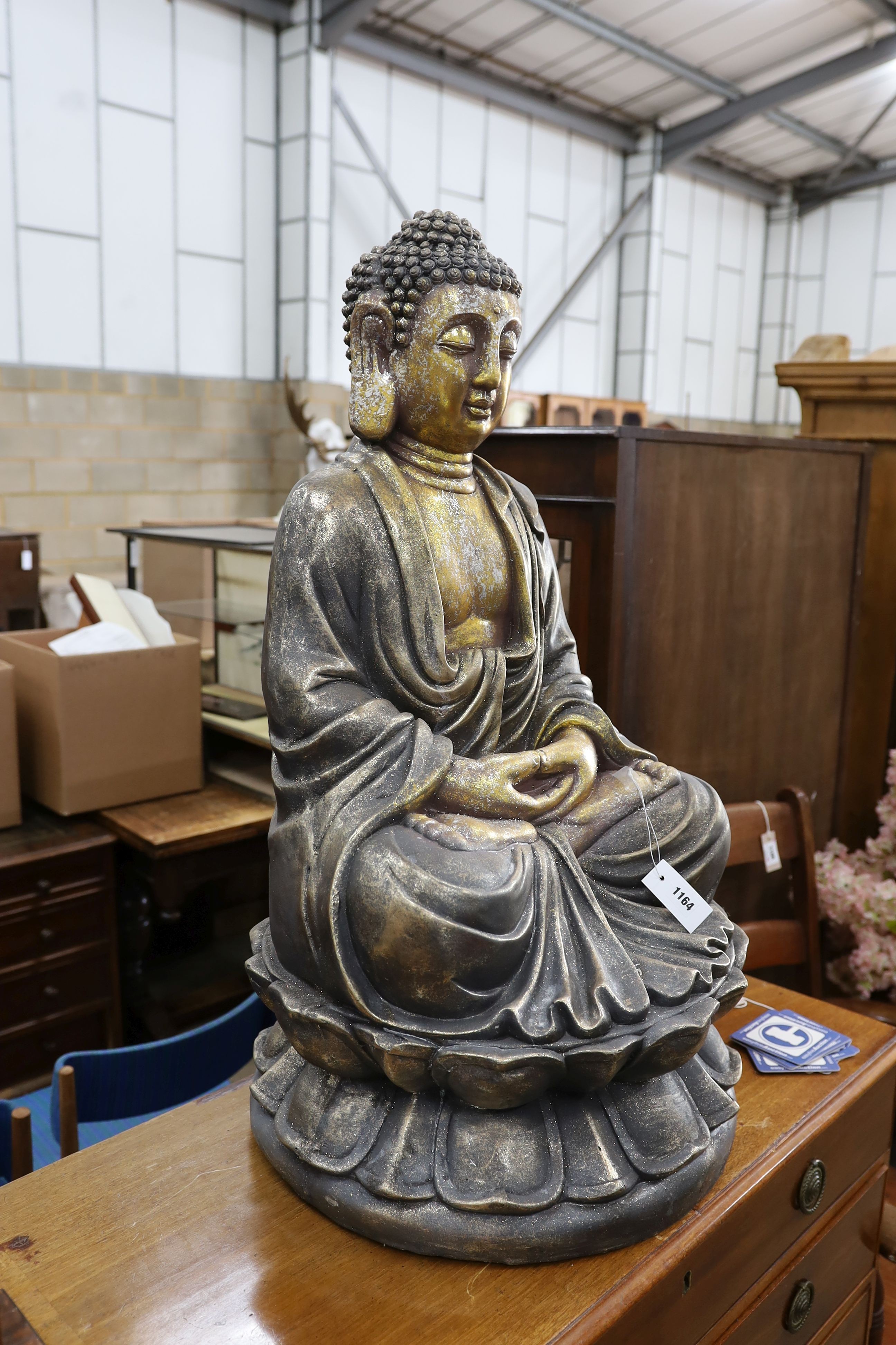 A fibre clay 'Angel' Buddha garden ornament, height 92cm